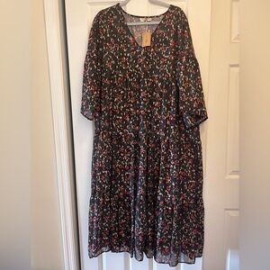 Natural Life Brown Metallic Floral 2-Piece Midi Dress NWT